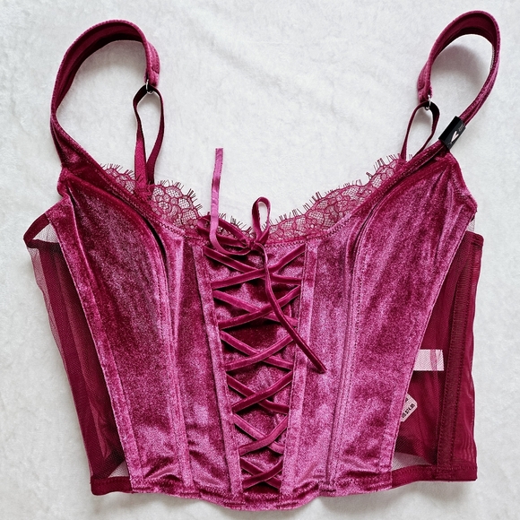 🆕️Victoria's Secret Dream Angels Unlined Lace up Velvet Corset Top XS - Picture 8 of 10